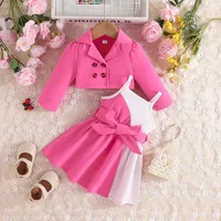 2Pcs/Set For Newborn Baby Girl 6Months -4Years old Long Sleeve Button Coat Suspenders Skirt Princess Dresses For Baby Girl 1