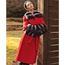 Real Cashmere Wool Fur Coat Women Winter Jacket Women Long Coat Natural Chinchilla Rex Rabbit Fur Coat Warm Fashion