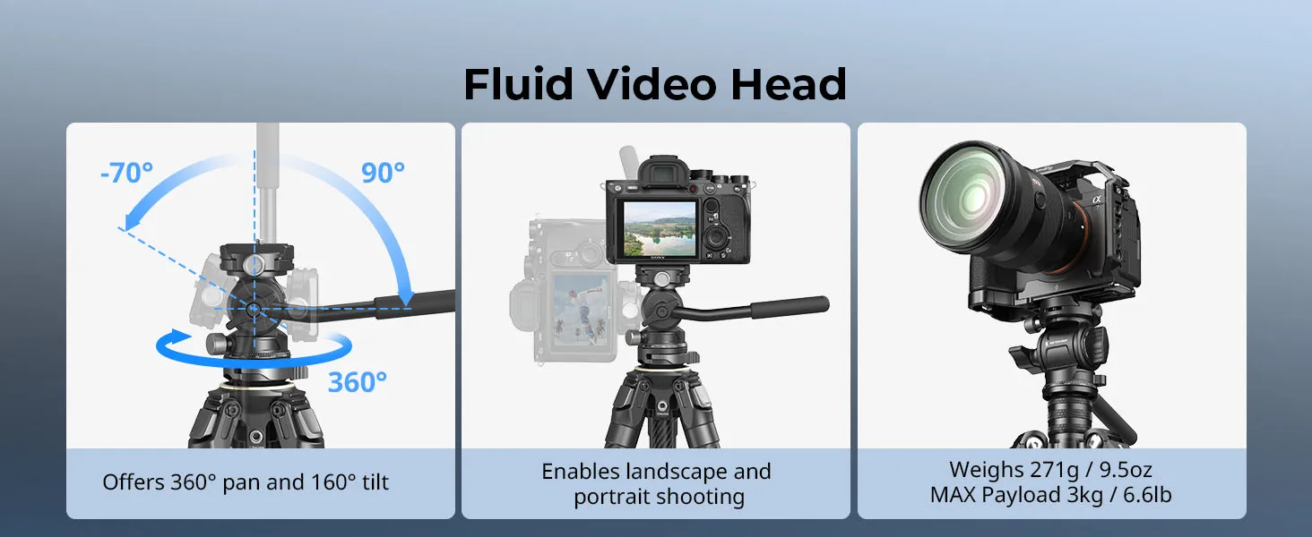 Portable Carbon Fiber Travel Tripod Kit with Tripod Head Short Center Column for