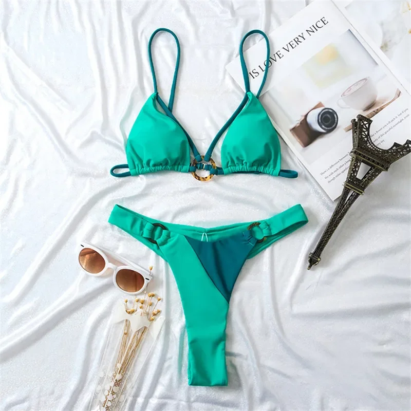 

Комплект бикини, привлекательные купальники с кольцами микро-треугольника, мини-стринги, купальники для женщин, купальный костюм с высоким вырезом, купальный костюм, бикини