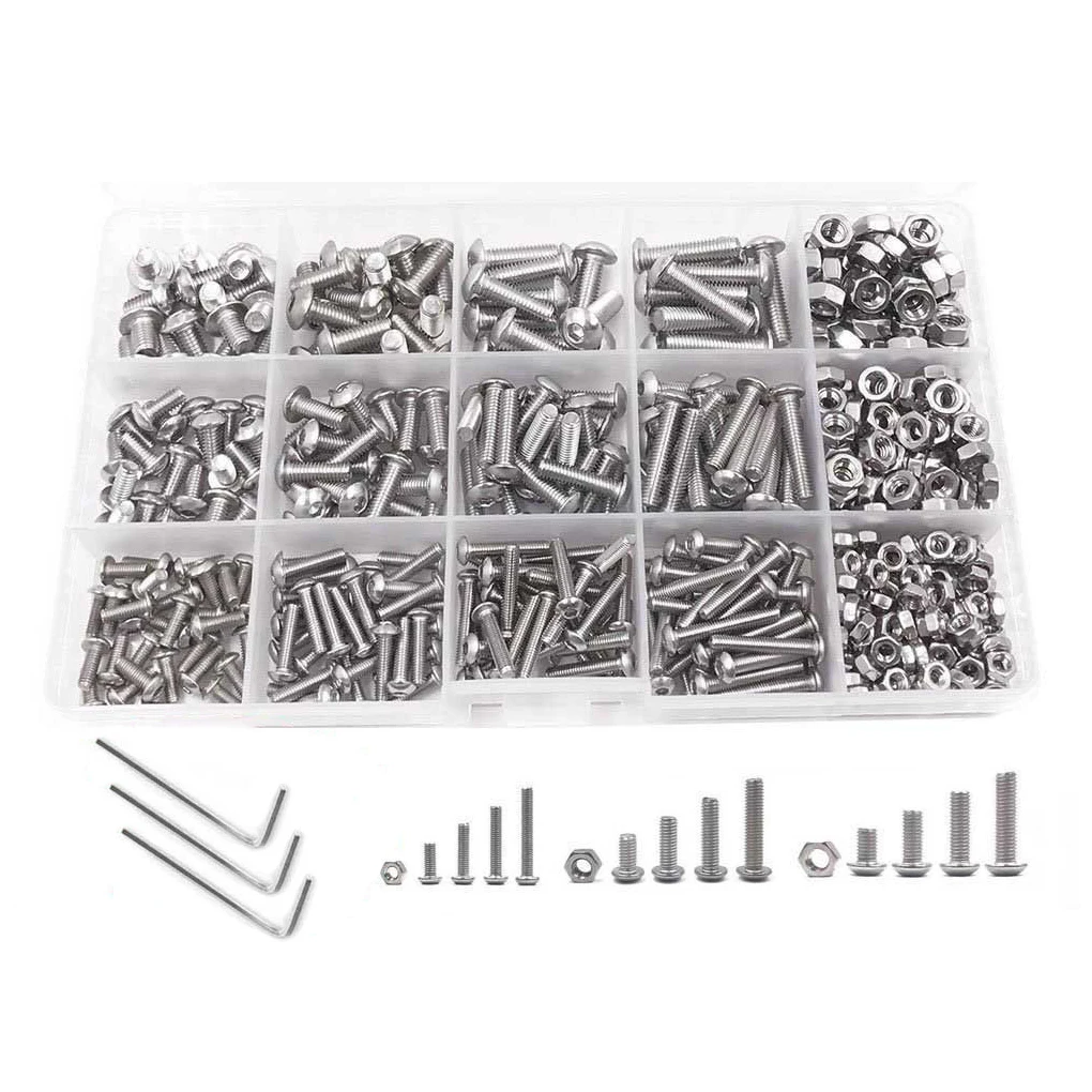 

500 Pieces Screws Multi-purpose Bolts Nuts Hex Head Replacement Part