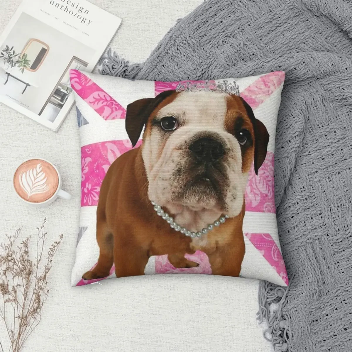 

British Bulldog Floral Union Jack Pillowcase Polyester Pillows Cover Cushion Comfort Throw Pillow Sofa Decorative Cushions Used