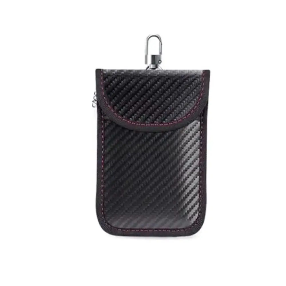 Anti-Theft RFID Blocking Carbon Fiber Key Fob Pouch - Black