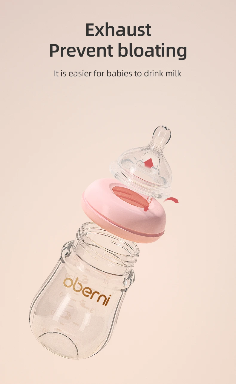 Oberni Baby Glass Bottle 120ml + 150ml Borosilicate Material Infant Milk Drinking Feeding bottle set