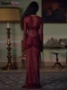 Weird Puss Sexy Bright Silk 3 Piece Set Women Solid Collar+See Through Full Sleeve Shawl+Chest Wrap Patchwork Dress Long Bodycon 2