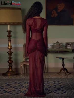 Weird Puss Sexy Bright Silk 3 Piece Set Women Solid Collar+See Through Full Sleeve Shawl+Chest Wrap Patchwork Dress Long Bodycon 2