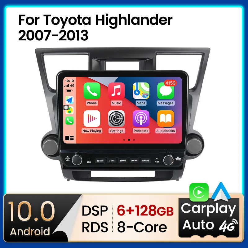 Мультимедийный плеер для Toyota Highlander 2 XU40 10 1-10 0 2007 дюйма Android 2013 GPS Wi-Fi BT |