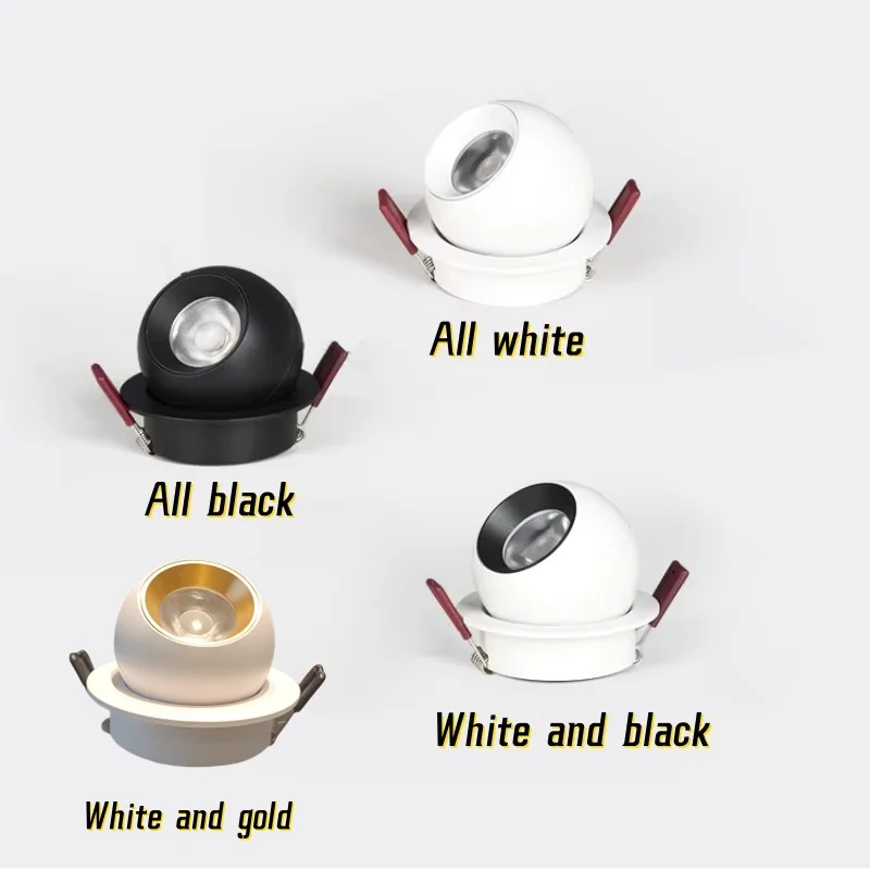 Recessed Circular Anti-glare COB spotlights Dimmable 7W 12W 15W 360&deg; White Black aluminum Rotation AC85-265V Interior lighting