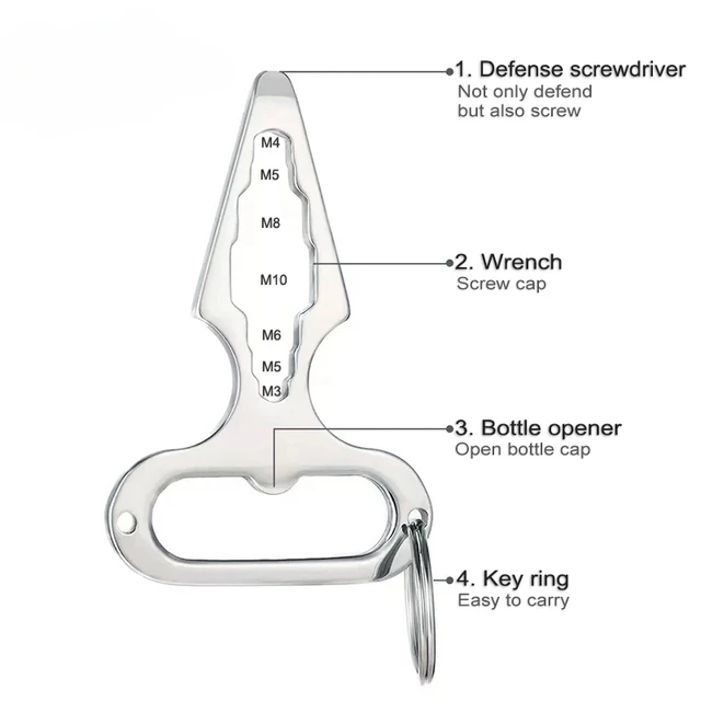 Self Defense Weapons Outdoor EDC Survival Tool Defence Personal Keychian Stinger Bottle Combination Opener Wrench for Men Women 6