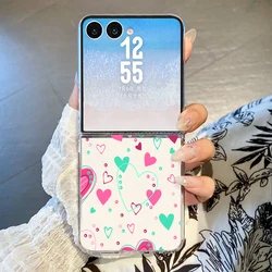 Love Heart Print Clear Folding Phone Case - Transparent Hard PC Cover for Galaxy ZFlip7 FE (B664)