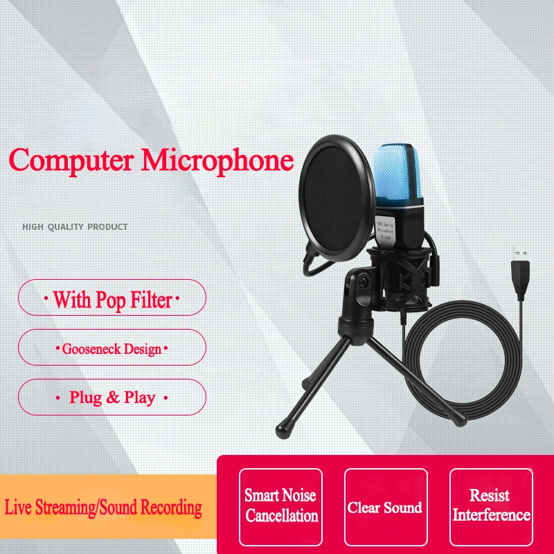 

2022 New Design Gaming USB Microphone Desktop Condenser Podcast Microfono Recording Streaming Microphones With Light RGB