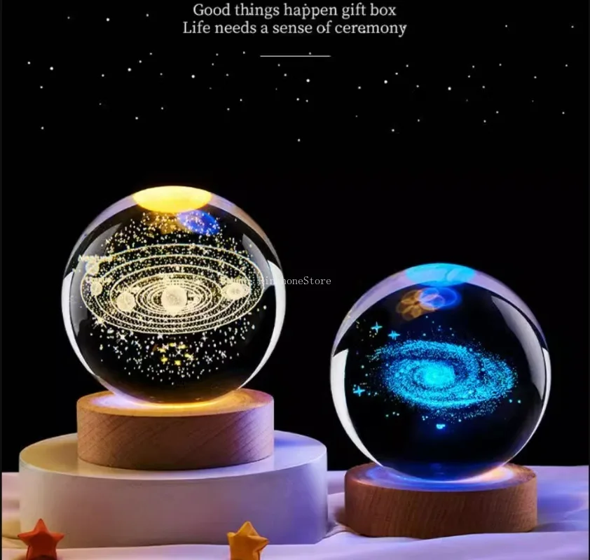 3D Crystal Lights Lamp Glowing Planetary Galaxy Night Light Crystal Ball for Bedside Light Home Decor Christmas Gift led night lamp