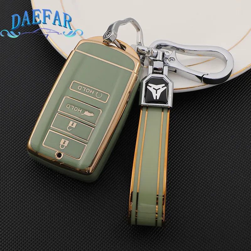 3pcs/set Tpu Soft Shell Car Key Case + Gold Rhinestone Keychain