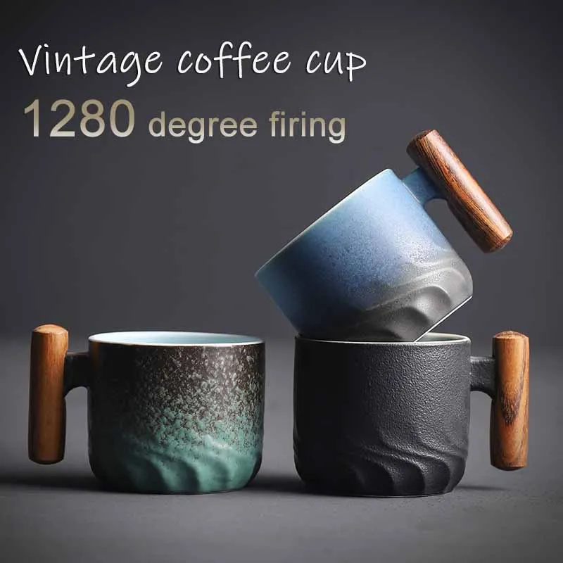 CoffeeCupsWoodenHandleVintageCoffeeCupCreativeHandmadeCeramic