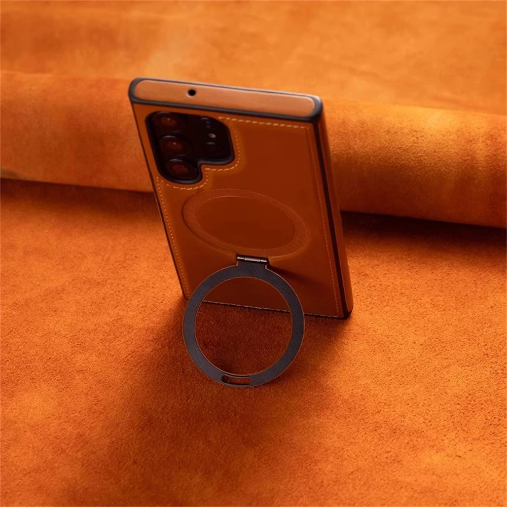 Luxury Business Magnetic Leather Ring Holder Case | Wireless Charging Shockproof Cover