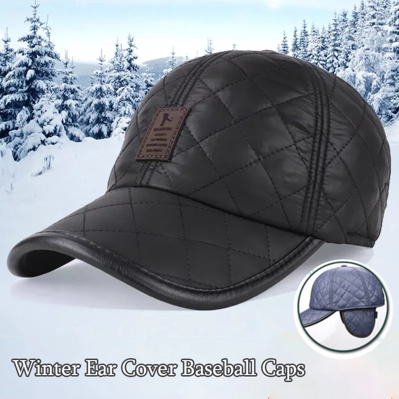Men's leather hat winter Berets male warm Ear protection cap leather