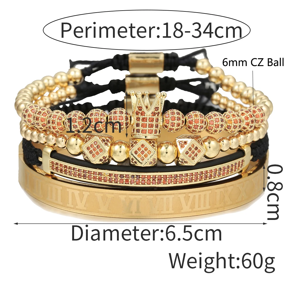 Mens Jewellery CZ Crown Bracelet Luxury Royal Bangle Set Roman Braided Bracelets For Women Fashion Armband Friendship Gifts