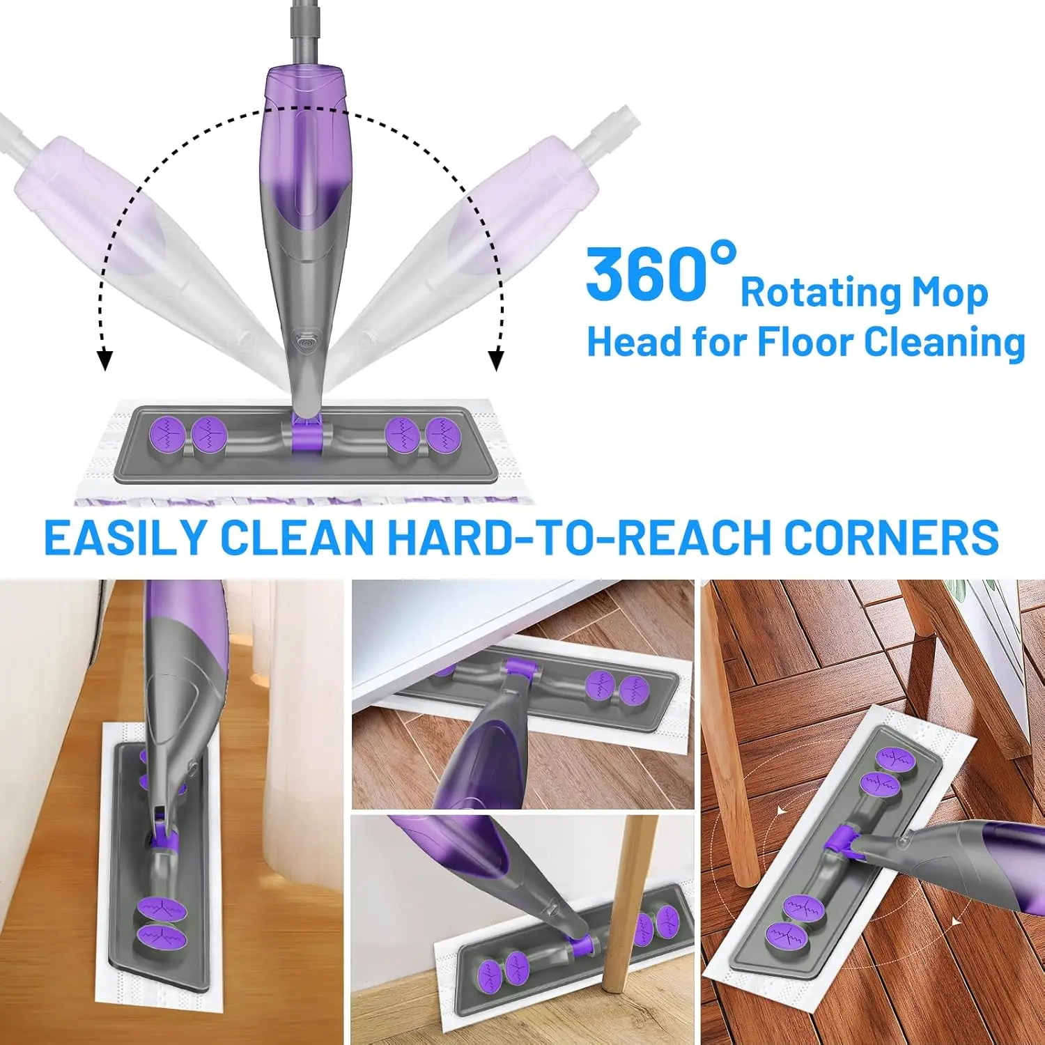 Spray Mop for Floor Cleaning with 6 Disposable Pads and Refillable Bottle - Absorbs Pet Hair Dust Stains