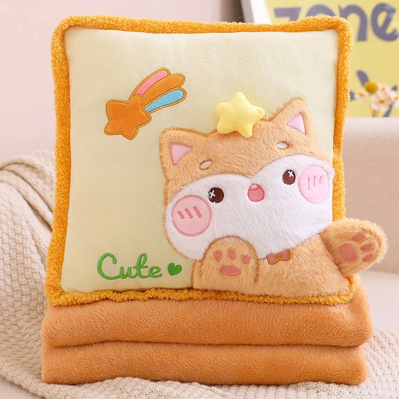 Cute Cartoon Plush Pillow+Carpet 2 In 1 Soft Stuffed Office Homdecor Sleeping blanket Cushion 3
