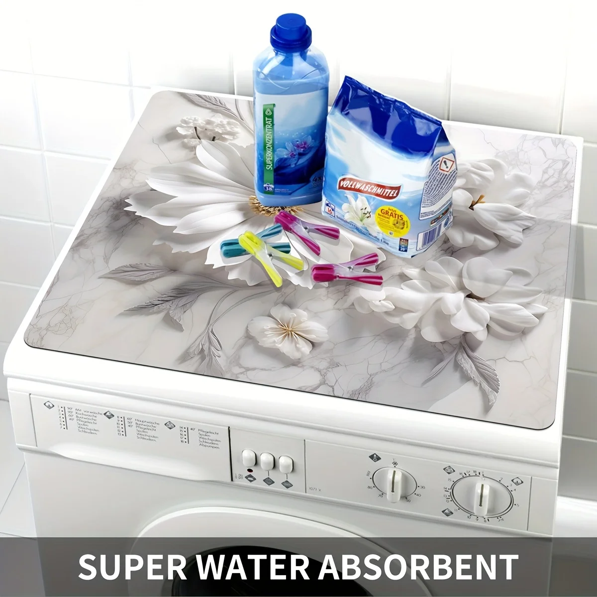 Flower Printed Washing Machine Dust Pad, Quick Drying and Absorbent Kitchen Washing Table Pad, Refrigerator Dust Cover