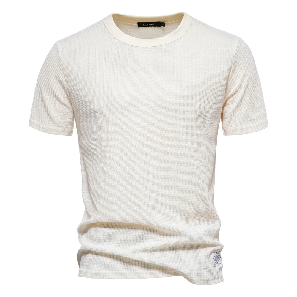 AIOPESON Solid Color Waffle T-shirts for Men Casual Brand