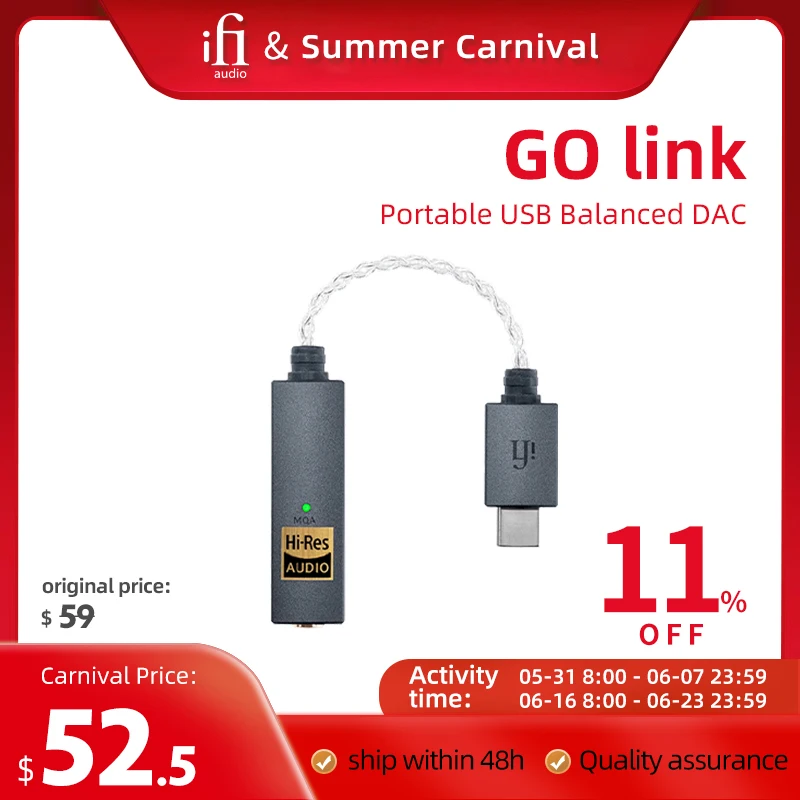 

Портативный USB сбалансированный ЦАП iFi GO link, усилитель для наушников, ключ, улучшение динамического диапазона, общий гармонический деформатор искажений