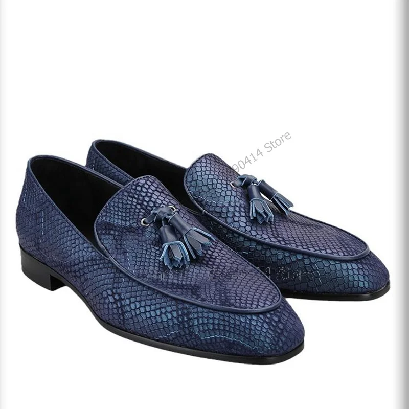 

Multi Colors Snakeskin Print Tassels Decor Loafers Fashion Slip On Men Casual Shoes Novel Handmade Party Banquet Men Dress Shoes