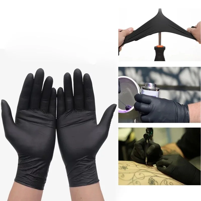 Disposable Black Nitrile Gloves Food Grade Waterproof Kitchen Gloves Thicker Household Cleaning Cooking Tools