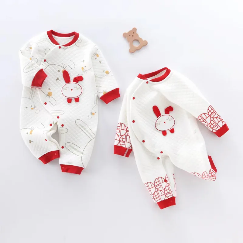 

Newborn Infant Baby Girl Boy Bunny Calendar Chinese New Year Quilted Thick Warm Kimono Tang Suit Red Long Sleeve