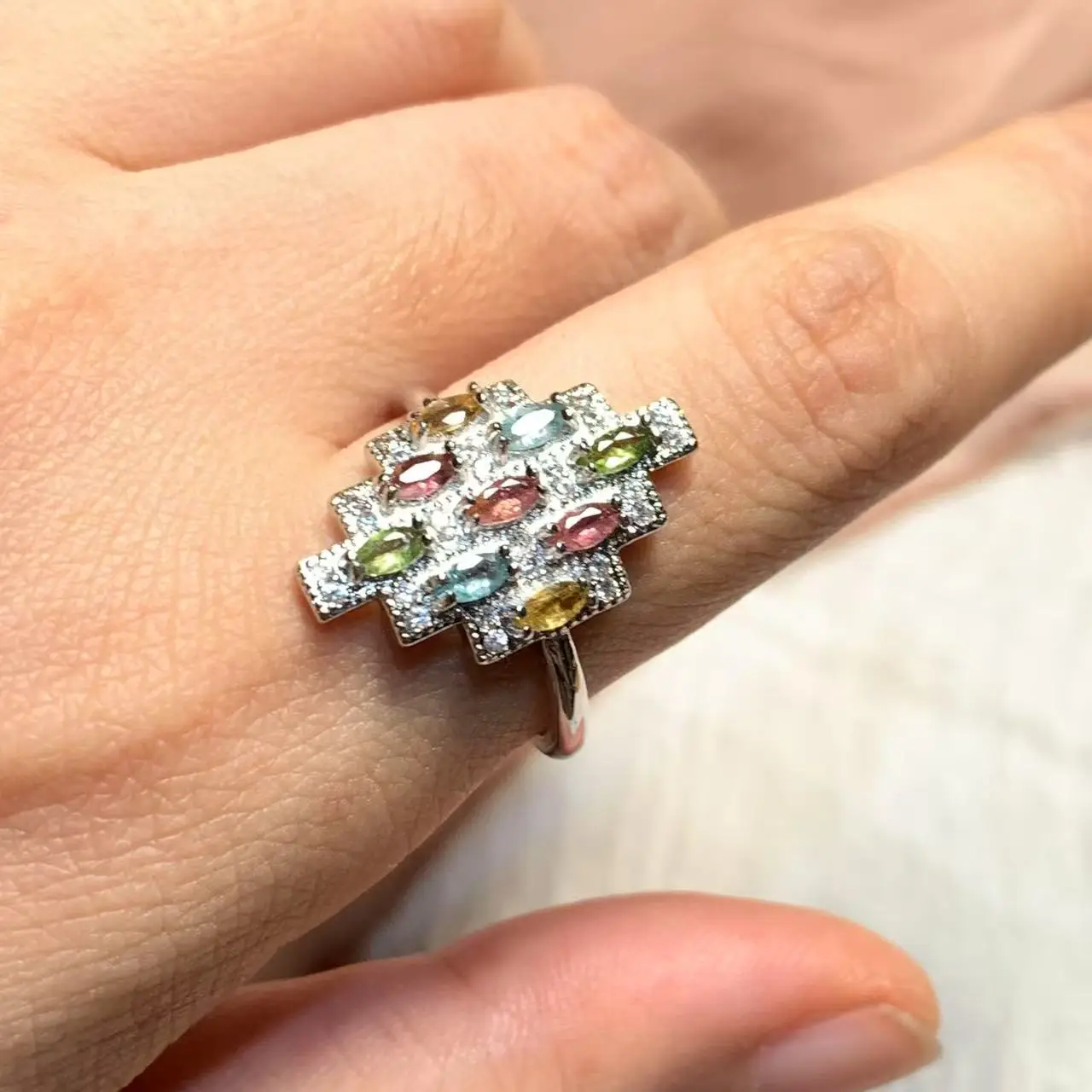 New Arrival Natural Tourmaline Rings Female  Jewelry For Women Gift Copper Cute Stone Flower