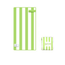 Quick - Dry Microfiber Stripe Beach Towel with Portable Bag - Lightweight & Absorbent - 40x80 and 80x160cm (Green)