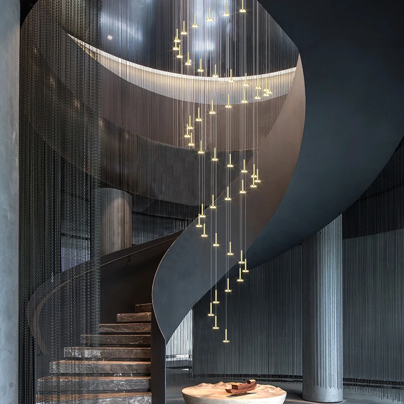 

Stair chandelier, long chandelier, meteor shower, artistic creativity, light luxury, modern simple duplex villa, rotary pendant