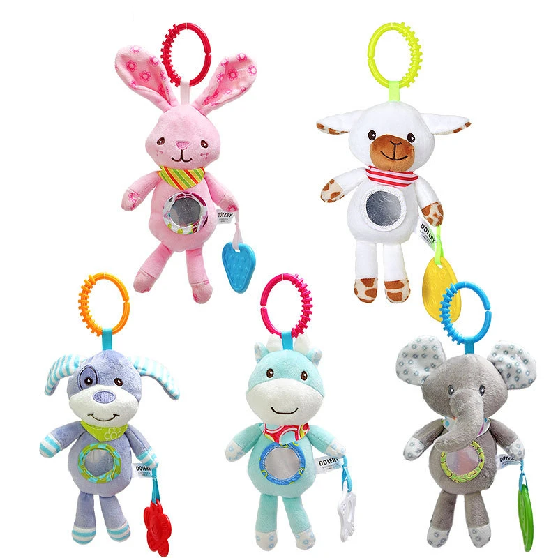 

Baby Bed Stroller Hanging Toys Infant Animal Rabbit Dog Plush Rattles Early Education Rings BB Rattle Hand Bell Toddler Dolls