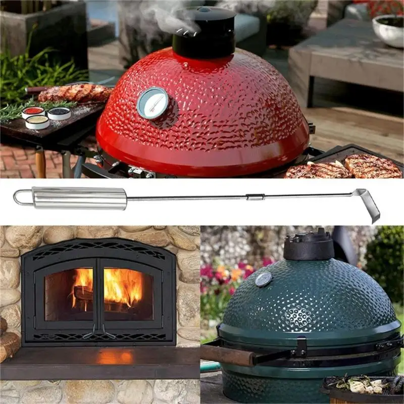 N0PA 46cm Stainless Steel Charcoal Ashs Rake BBQ Ashs Tool for Kamados Charcoal Cooking Burners Stove Cooking
