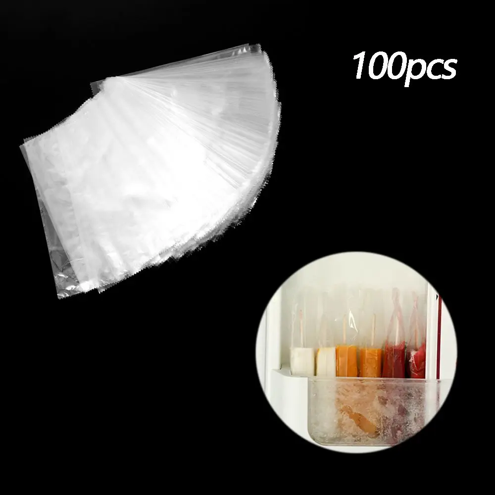 100PCS/lot Plastic Ice Pop Bag Disposable Transparent Popsicle Bags Fridge Frozen Ice Cream Storage Bags for Refrigerator