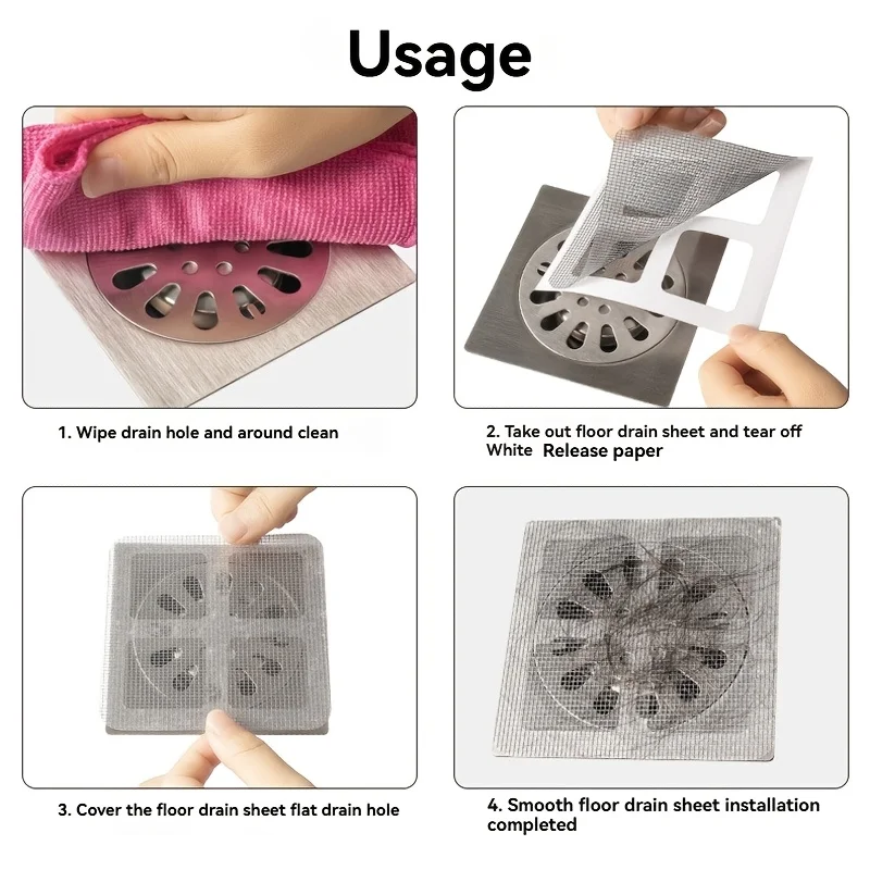 10-100pcs Self-Adhesive Hair Catcher Stickers for Shower Kitchen Sink Bathroom Drains Anti-Clog Insect-Proof Floor Drain Covers