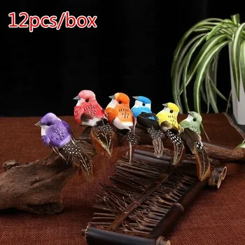 New 12pcs/box Handmade Simulation Pearl Hair Bird Creative Feather Bird With Claw Iron Wire Garden Decoration