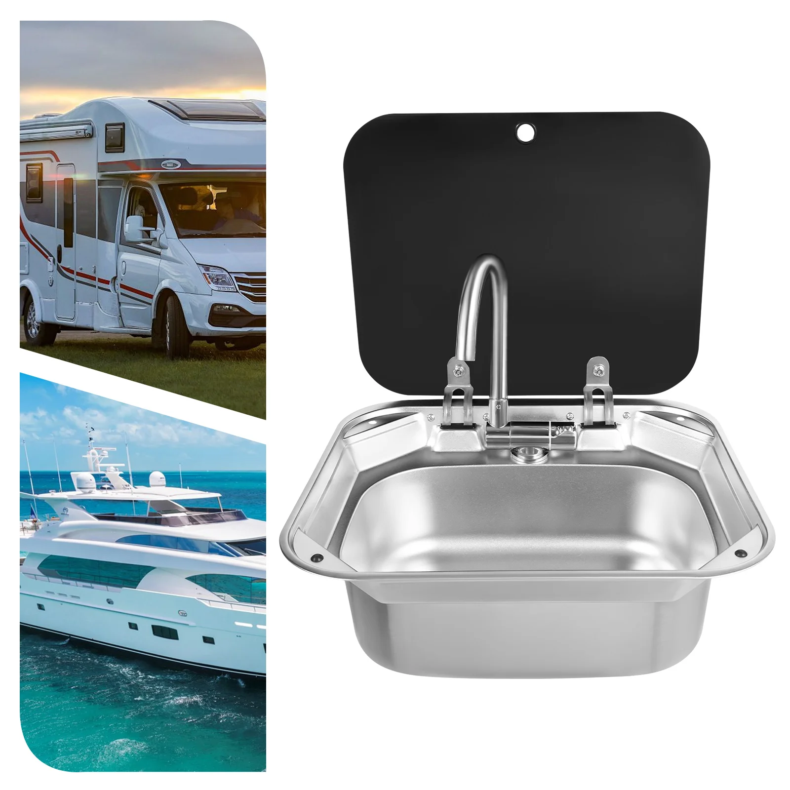 RV Camping Sink Kit Drop-in Hand Wash Basin With Hot and Cold Regulation Tap Folding Faucet for RVs Bars Hotels Cafes etc