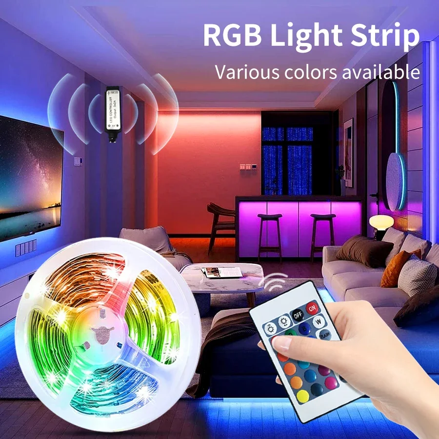 2M 3M 5M 10M 15M 5V USB LED Strip Lights 3535SMD RGB Tape Flexible Ribbon with IR 24Key Remote Control TV Backlight Room Decor