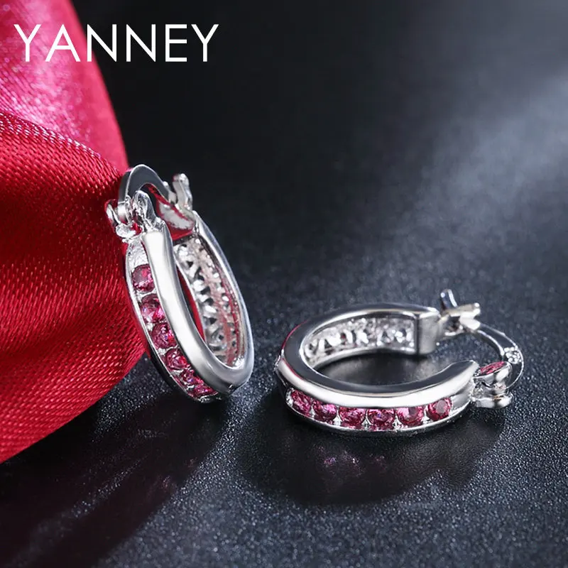 

Fashion 925 Silver Mini Hoop Earrings 17MM Red Zircon Earrings For Women Couple Gift Hip Hop Jewelry Wholesale Accessories