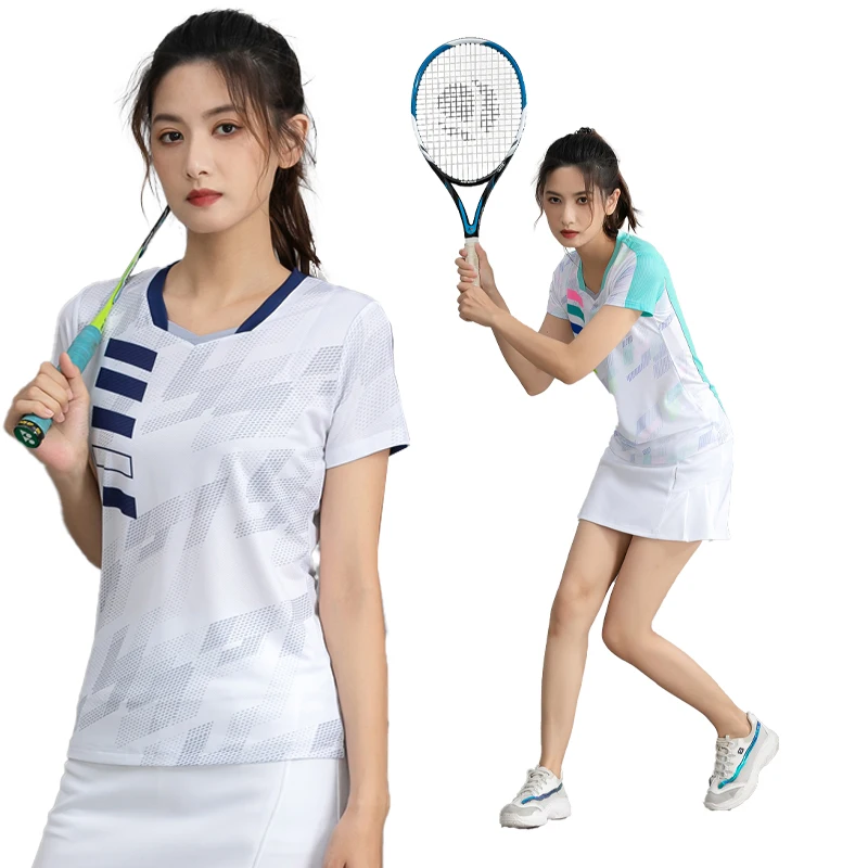 Exercise Training T Women V Neck Badminton 3D Short Sleeves Summer Running Table Tennis Volleyball Team Yoga Shirts