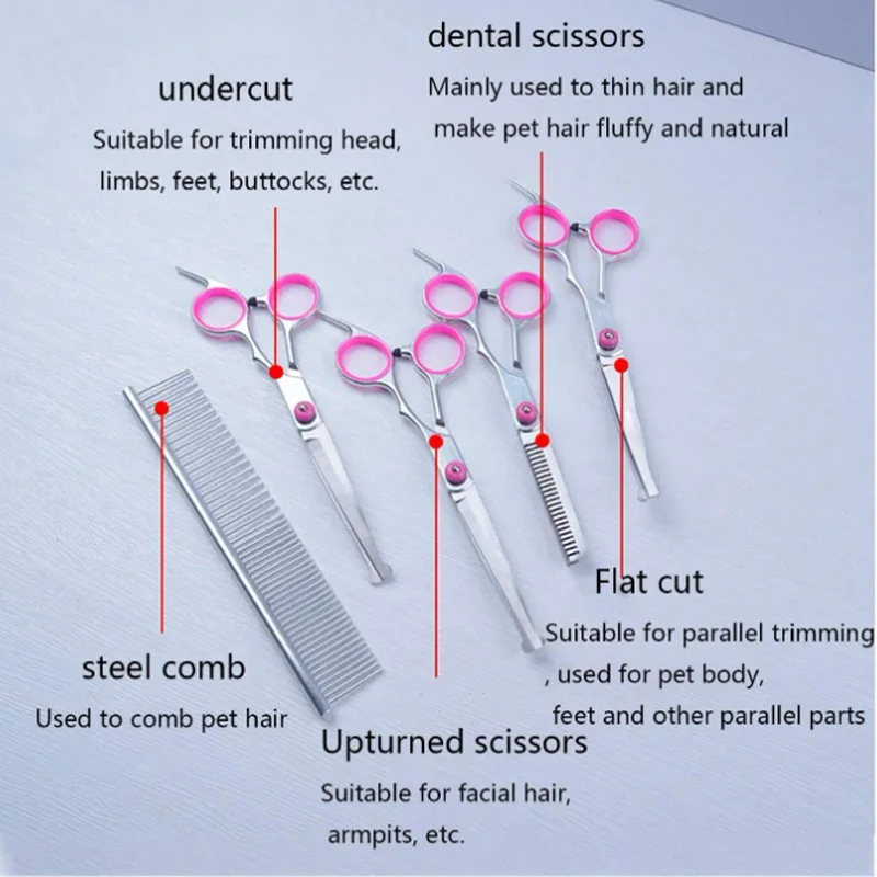 Pet Grooming Scissors Kit, cat-safe stainless steel tools, perfect for trimming, shaping and styling your pet. 2
