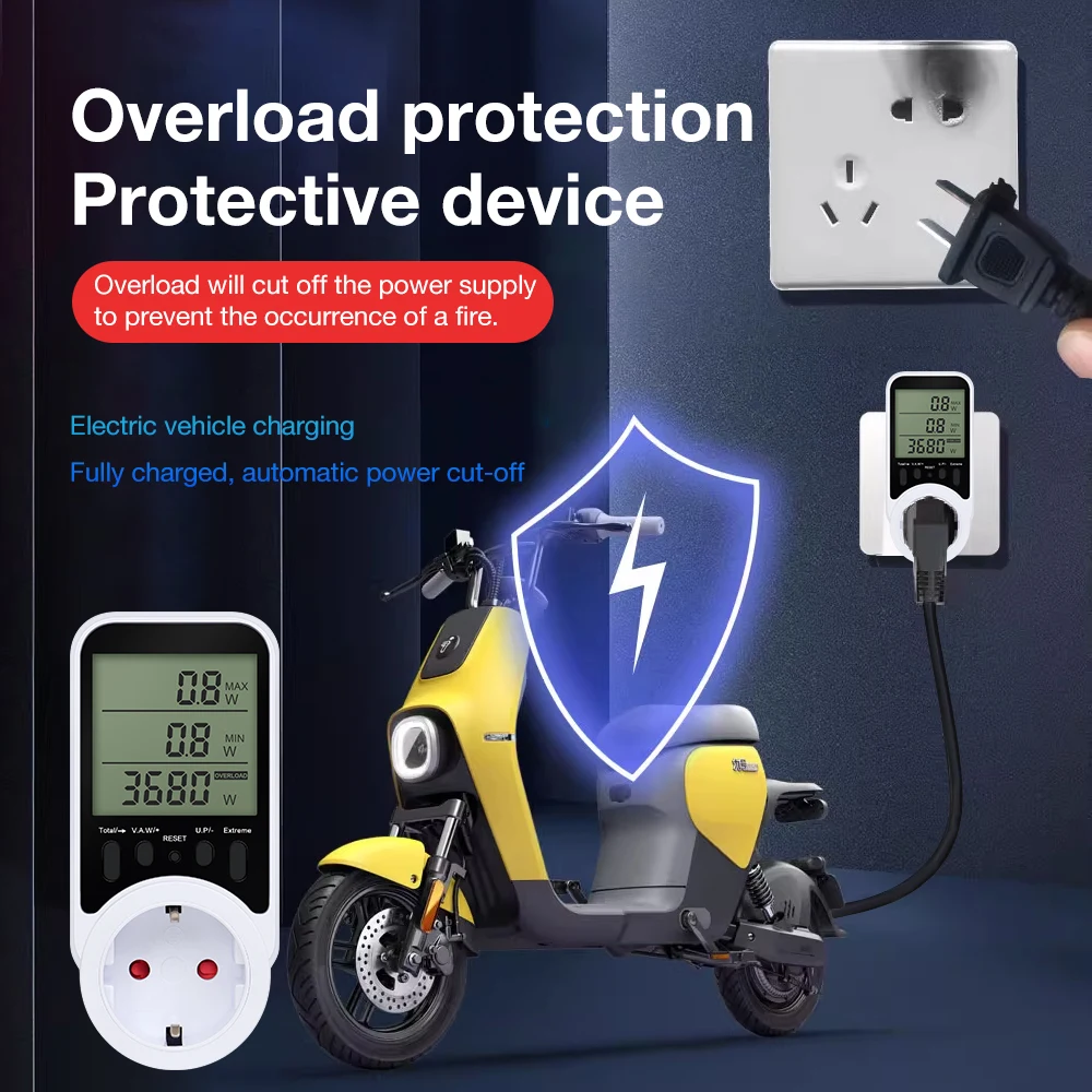 AC Power Meter Socket LCD Display Wattmeter Energy Tester KWH Electricy Consumption Metering Current Voltage Power Monitor