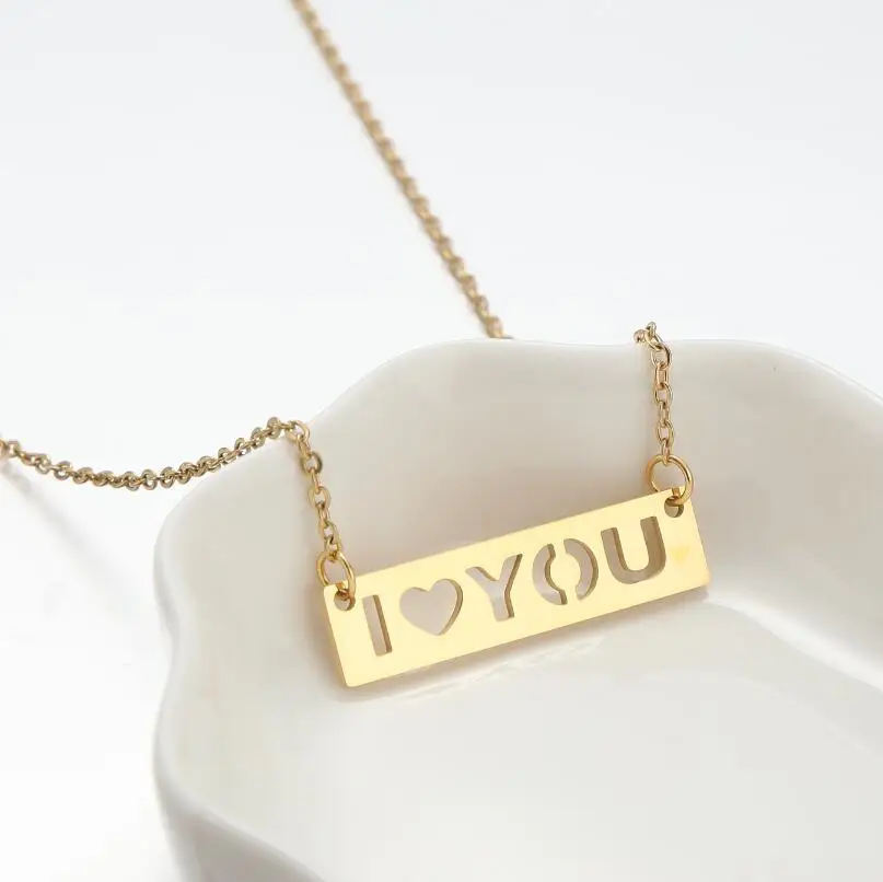 

10PCS Cute I Heart Love You Letter Necklaces Stainless Steel Square Rectangle Bar Tag Chain Choker Pendant for Women Female Girl