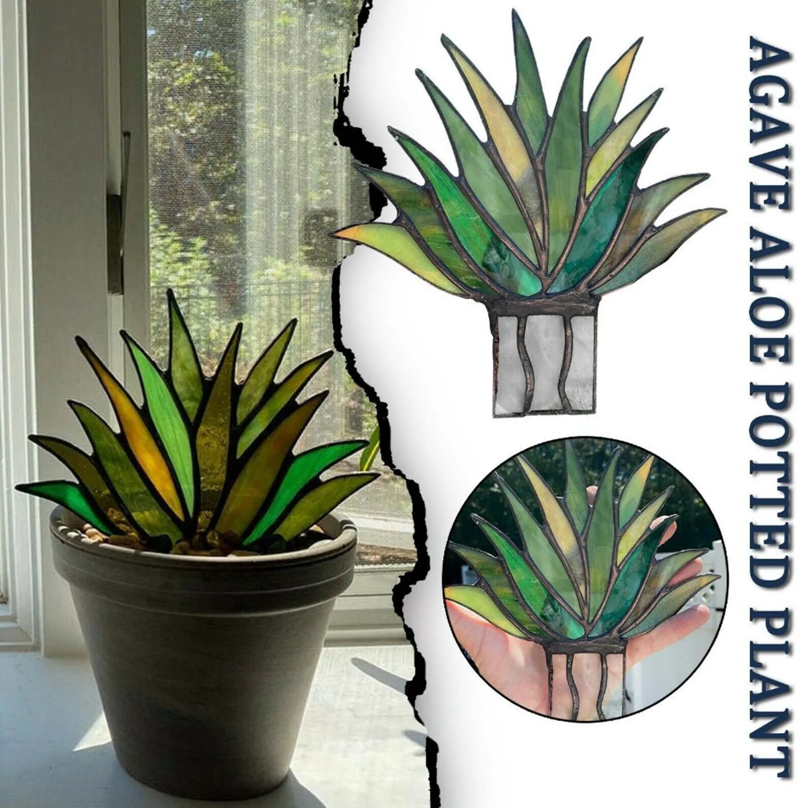 Suncatcher Stained Agave Plante Aloe Potted Plant Pot Garden Home Ornament Classic Plant Decoration Garden Ornaments - Decorative Boards - AliExpress