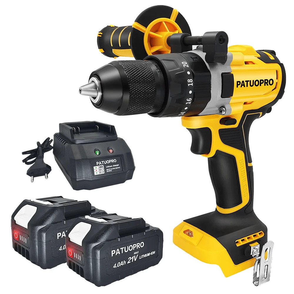 electric-hammer-drill-20v-brushless-cordless-13mm-power-impact-drill-ice-screwdriver-40ah-battery-for-wood-metal-concrete