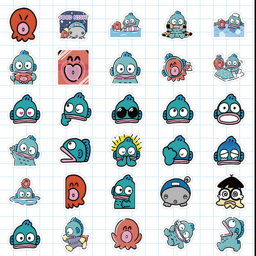 10/30/60pcs Ugly Fish Hanton Cartoon Stickers Waterproof Sanrio Decal Diary Scrapbooking Fridge Guitar Phone Sticker for Kids