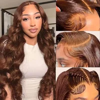 13x6 chocolat brun HD dentelle avant perruques de cheveux humains vague de corps perruque de cheveux humains 46 pouces 200 densité couleur perruques de cheveux humains pour les femmes 3