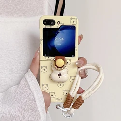 Charming 3D Bear Hand Strap Case with Lanyard Ring Holder - Shockproof Flip Cover for Samsung Z Flip 5 (Bear)