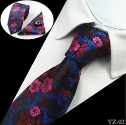 Fashion 7cm Silk Tie Set Pocket Square&Cufflinks and Neck Tie For Mens Tie Handkerchief 3ps  Business Wedding Dress Gifts